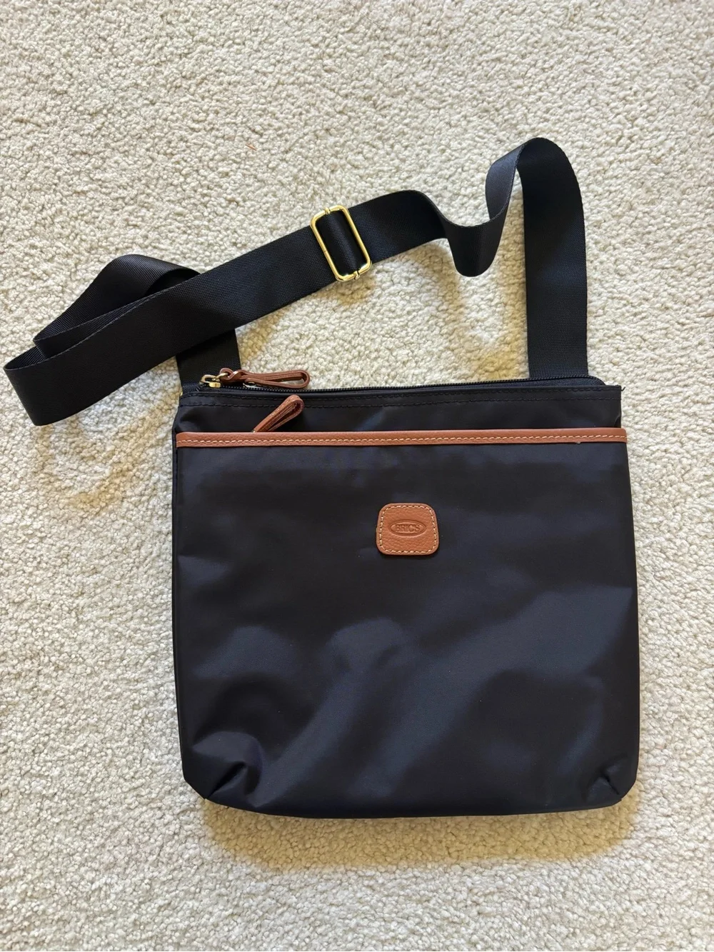 Bric's Italian Black Crossbody Bag with Tuscan leather Trim and adjustable strap